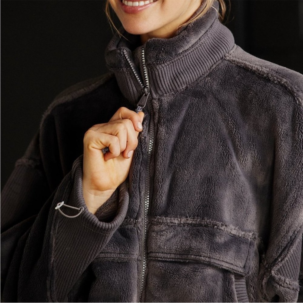 Free People FP Movement Seeing Stars Fleece Jacket Oversized Gray Medium - Picture 3 of 16